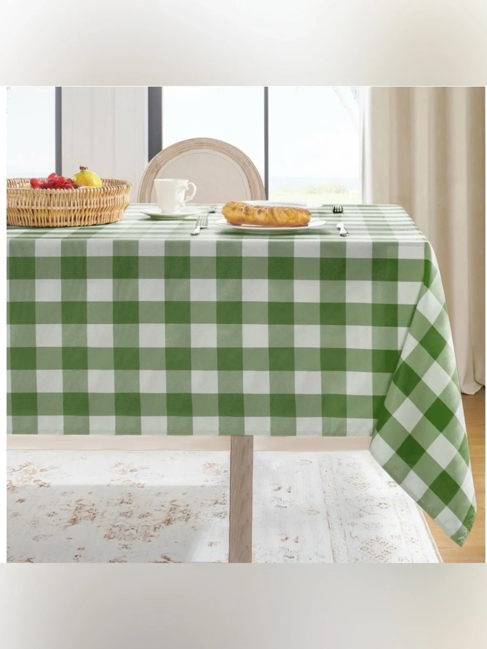 Gingham Tablecloth Wrinkle-Resistant Rectangular 60x84”SAGE GREEN